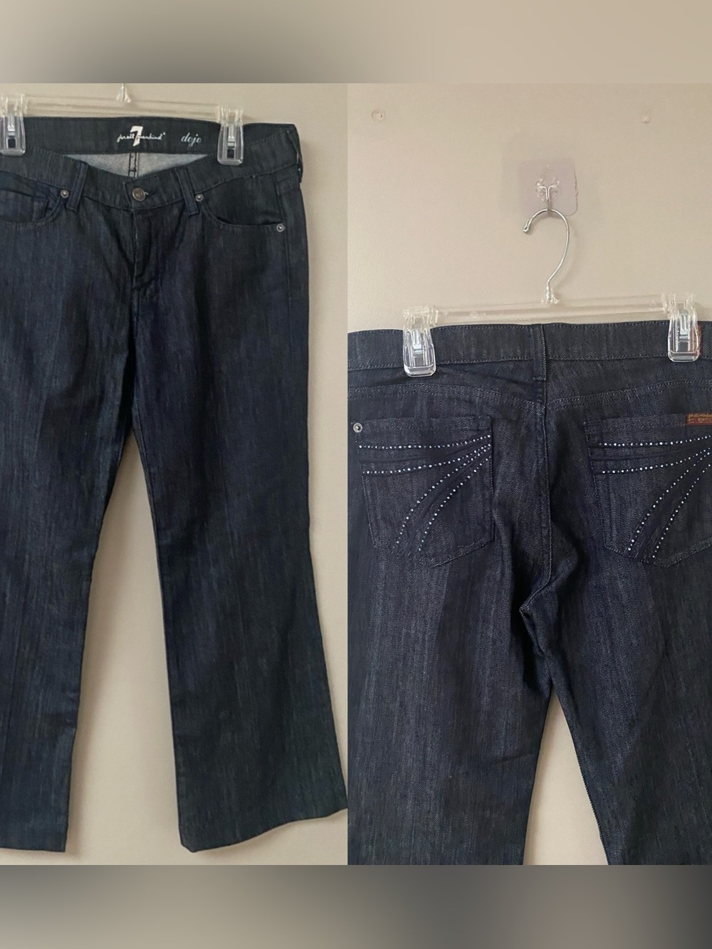 7 For All Mankind Dark Blue low rise Dojo Flare Wide Leg Jeans size 29